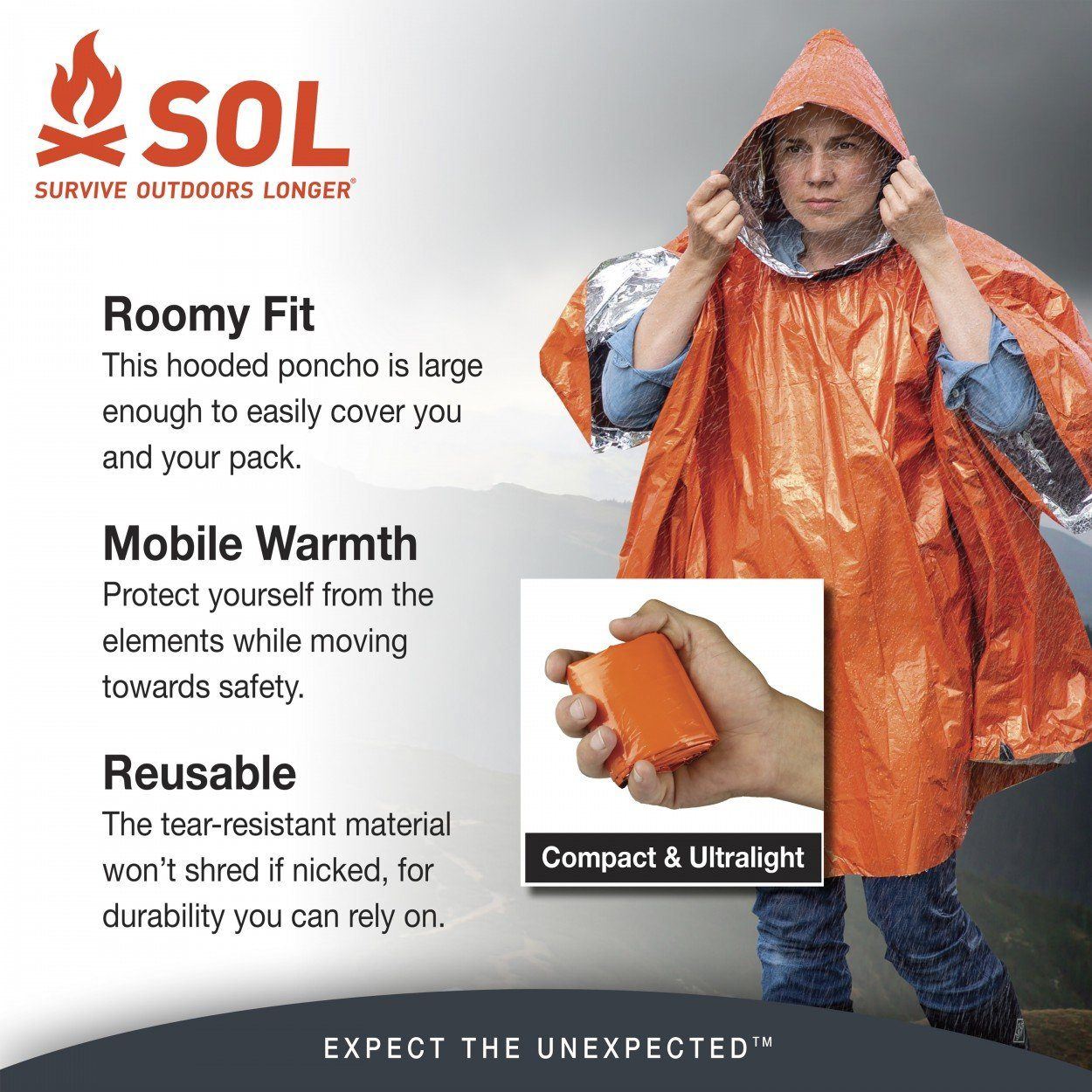 Supplies - Outdoor - Survival & Kits - Adventure Medical SOL® Heat Reflective Poncho