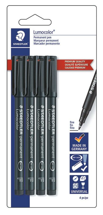 Staedtler Permanent Fine Point Map Markers, Black (4-Pack)