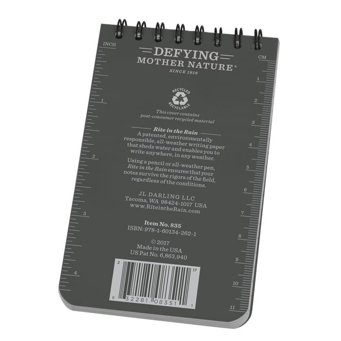 Supplies - EDC - Notebooks - Rite In The Rain 835 Top-Spiral 3x5" Notebook - Grey