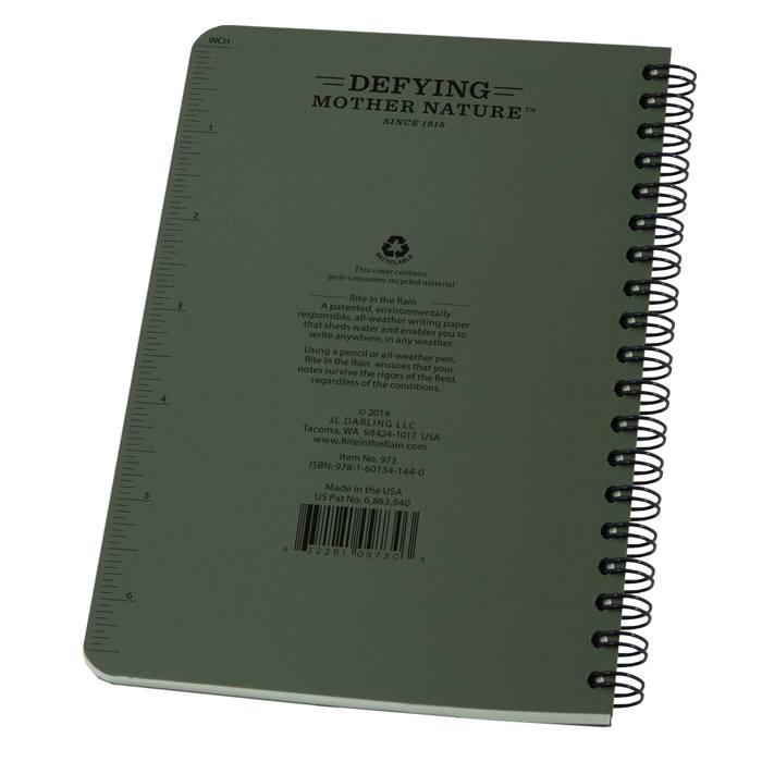 Supplies - EDC - Notebooks - Rite In The Rain 973 Side-Spiral 4 5/8 X 7" Notebook - Green