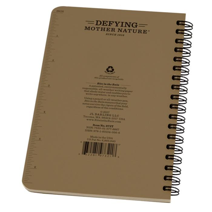 Supplies - EDC - Notebooks - Rite In The Rain 973T Side-Spiral 4 5/8 X 7" Notebook - Tan