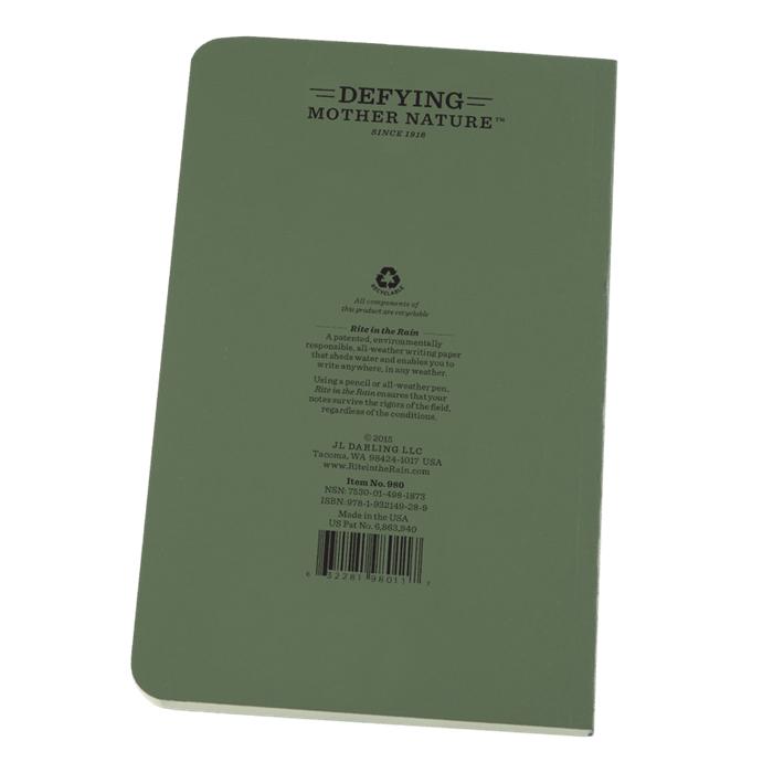 Supplies - EDC - Notebooks - Rite In The Rain 980 Field-Flex 4 5/8 X 7 1/4" Field Book - Green