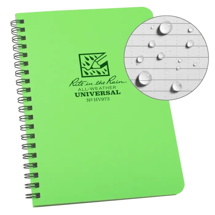 Supplies - EDC - Notebooks - Rite In The Rain HV973 Side-Spiral 4 5/8 X 7" Notebook - Hi-Vis Green