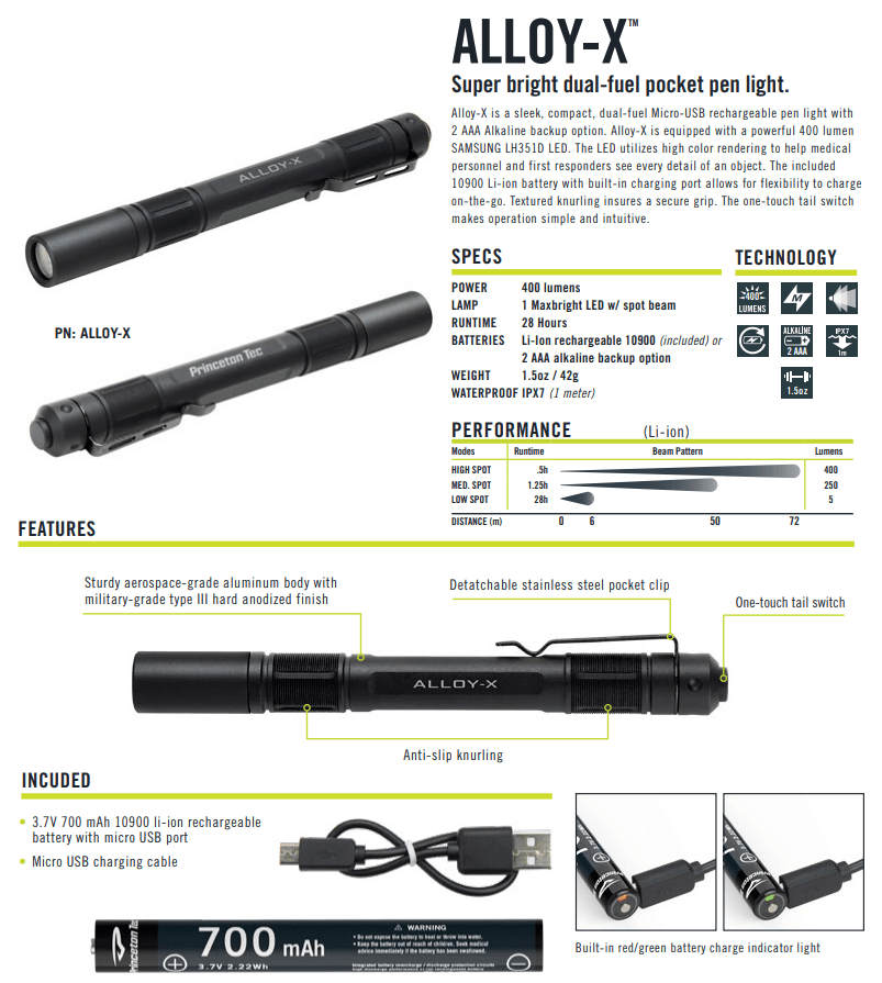 Supplies - Lights - Flashlights - Princeton Tec Alloy-X Dual-Fuel Pocket Pen Light