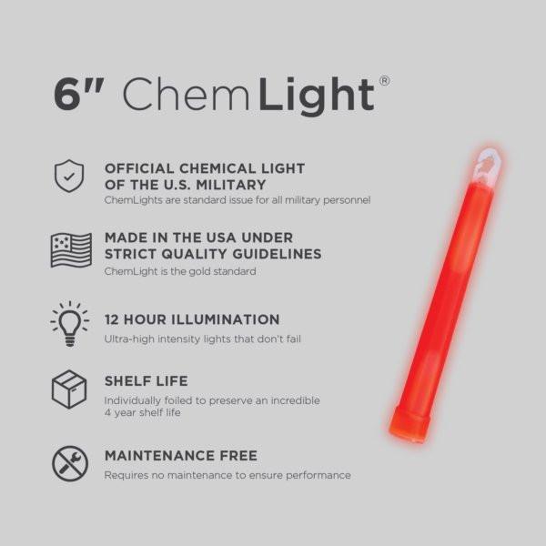 Supplies - Lights - Strobes & Markers - Cyalume 6" Tactical ChemLight - RED, 12 Hour (10 Pack)