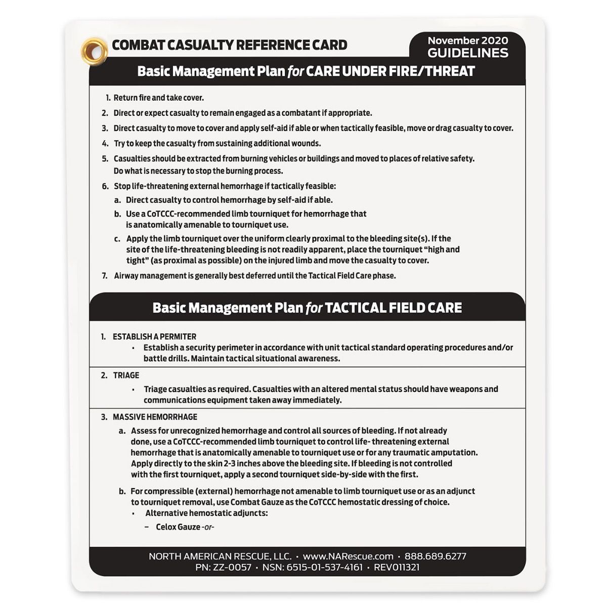 Supplies - Medical - Tools - North American Rescue Combat Casualty Reference Card